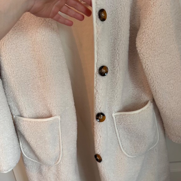 Beige Cream Winter Teddy Faux Shearling Coat Button Down Fuzzy Fleece Medium NWT - Picture 10 of 14